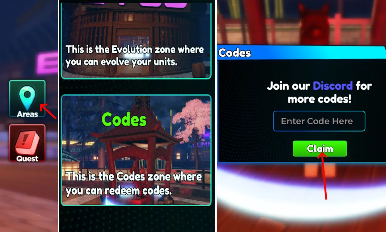 How to redeem codes in Anime Royale - Codes redemption area location